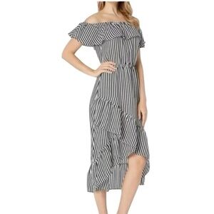 Tommy Bahama Black & White Striped Off The Shoulder Maxi Dress Size Medium
